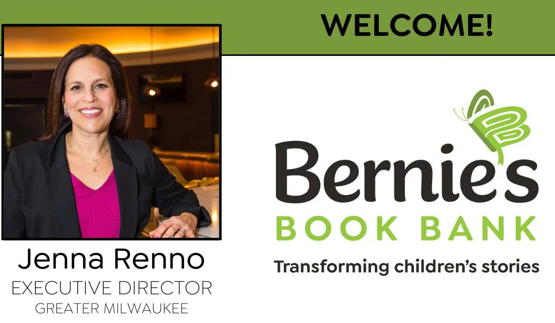 photo of Jenna Renno - text: meet Jenna Renno, Executive Director of Bernie's Book Bank Milwaukee