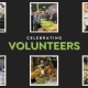 celebrating volunteers - pictured: six images of Bernie's Book Bank volunteers sorting and processing donated children's books