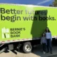 Elsie and her mom posing in front of the Bernie's Book Bank truck
