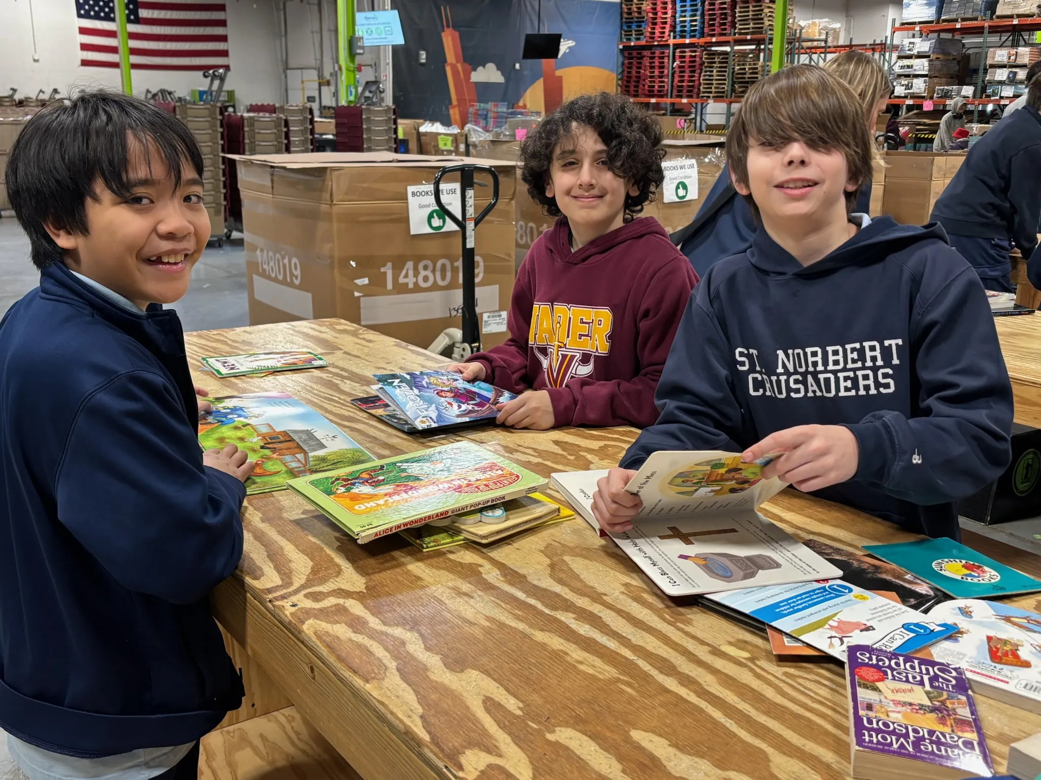 Kristin Anson's students volunteering at Bernie's Book Bank