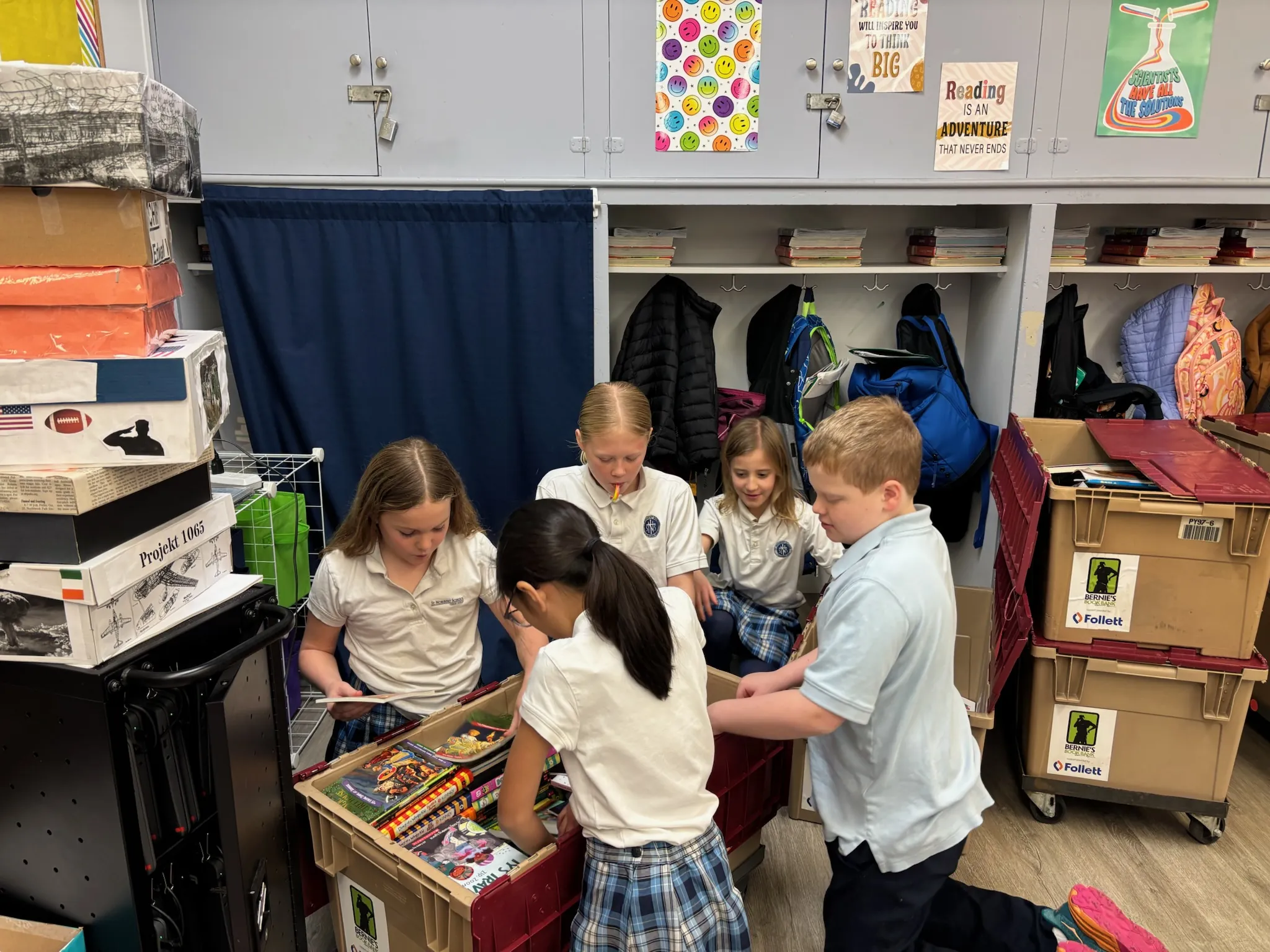 Students organizing book drive